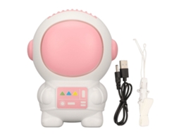 Mini ventilador portátil recargable USB forma astronauta 2 velocidades base cable rosa