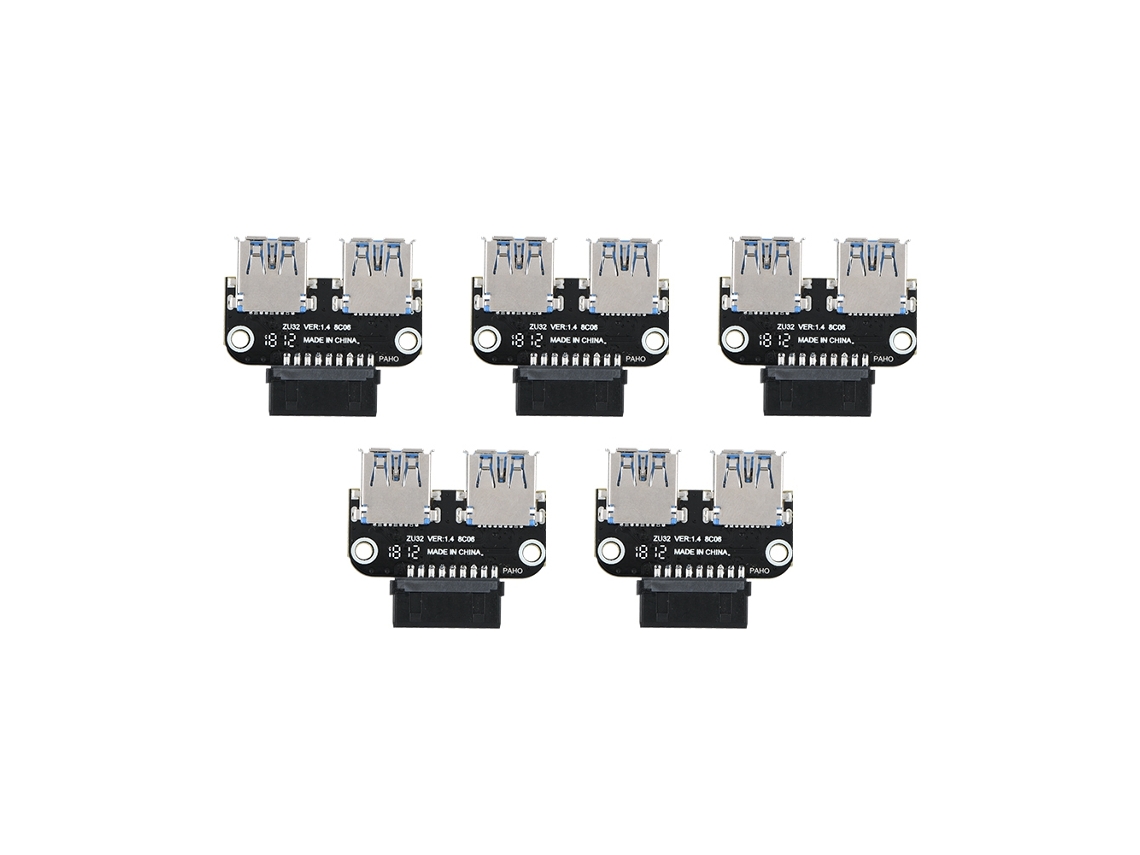 Adaptador De 5 Peças De Conector De Placa Mãe Usb3.0 19 Pinos Para 2 Portas A Usb3.0 Preto Luz Dourada