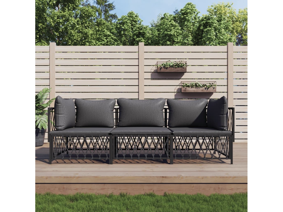 Vidaxl 3 Pcs Conjunto Lounge De Jardim Com Almofadões Aço Antracite