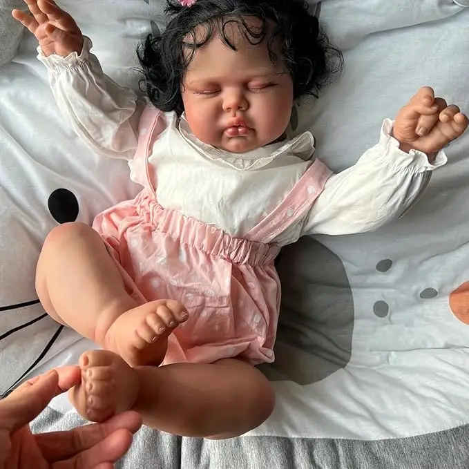 (preta) Boneca Realista De Tecido Macio De 48 Cm (19 Polegadas), Com Implante De Cabelo Feito À Mão, Boneca Bebê Menina.