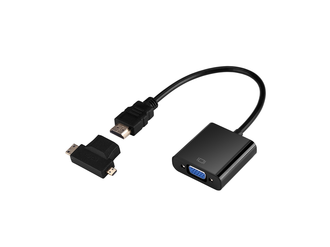 Adaptador Hdmi Para Vga Com Conector Micro+mini Hdmi Tipo T Para Set Top Box Ps4 Xbox360 Preto