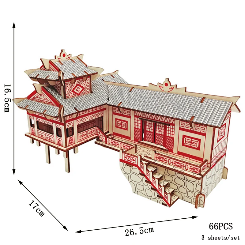 Quebra cabeça 3d de Madeira para Montar uma Casa Chinesa Modelo para Montar MDUG (casa Sobre Palafitas)