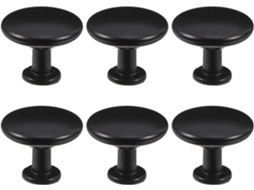 Conjunto De 6 Puxadores Redondos Alumínio Preto Para Gavetas E Móveis Ideal Cômodas
