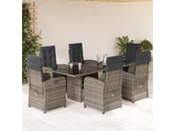 Vidaxl 7 Pcs Conjunto de Jantar P/ Jardim C/ Almofadões Vime Pe Cinza