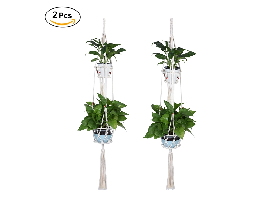 Suportes Duplo Macramê para Plantas com Cordão de Algodão Primerox