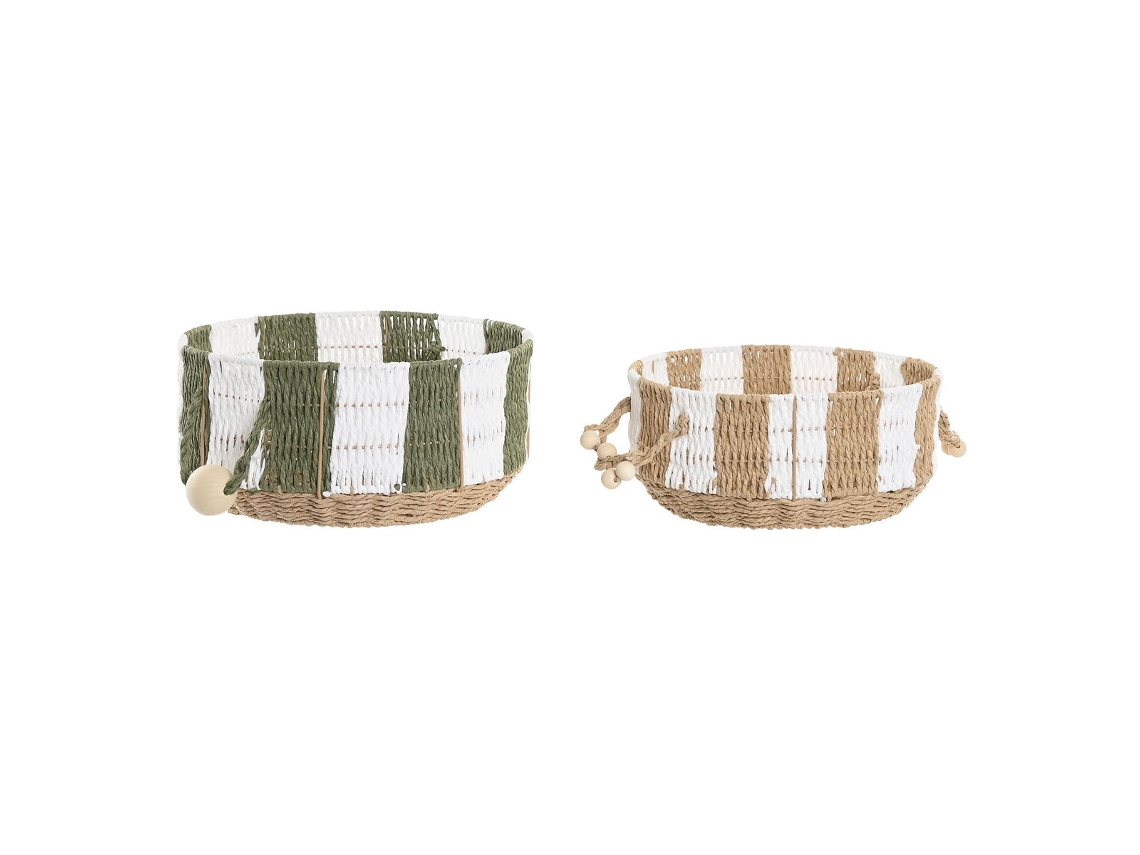 Conjunto de 2 cestos de fibra natural Home Esprit Green Creme Tropical