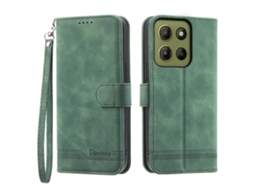 Dierfeng Df-03 Para Motorola Moto G15 4g Capa De Couro Com Estampa De Linhas E Carteira, Verde
