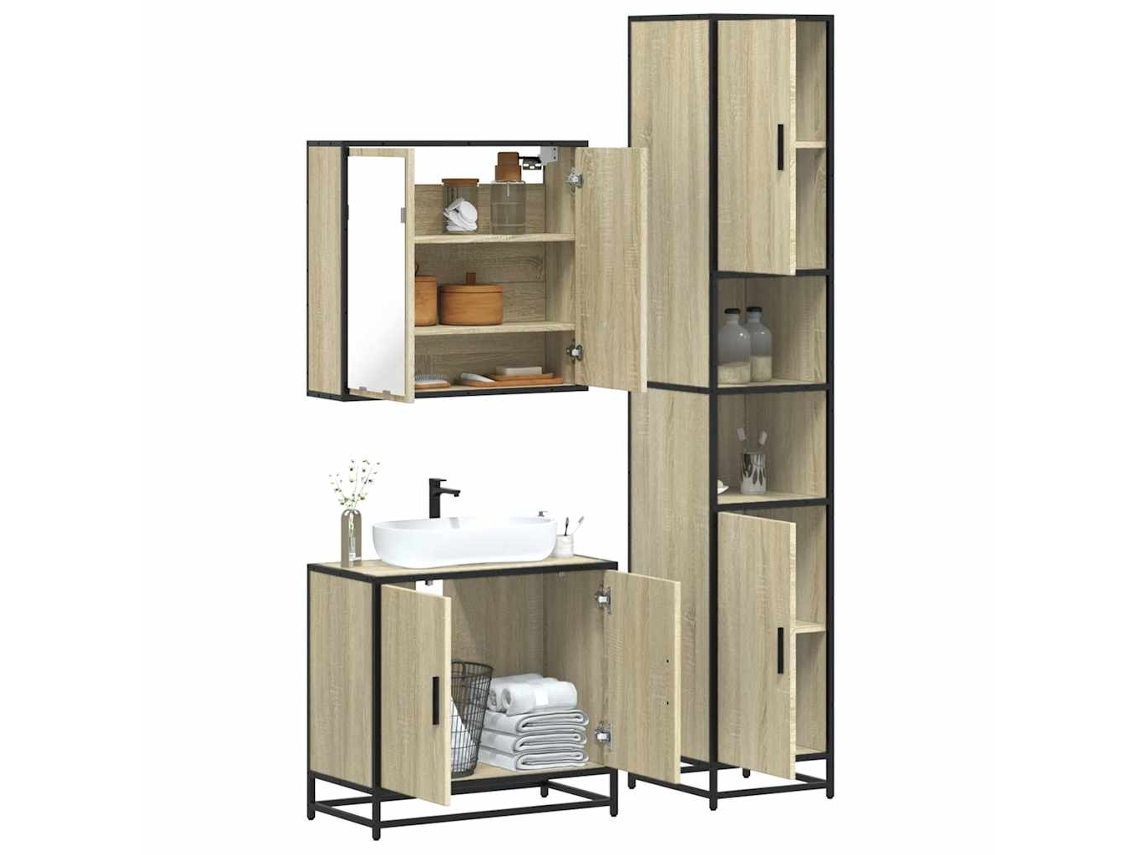 Vidaxl 3 Pcs Conj. Móveis Casa Banho Derivados Madeira Carvalho Sonoma