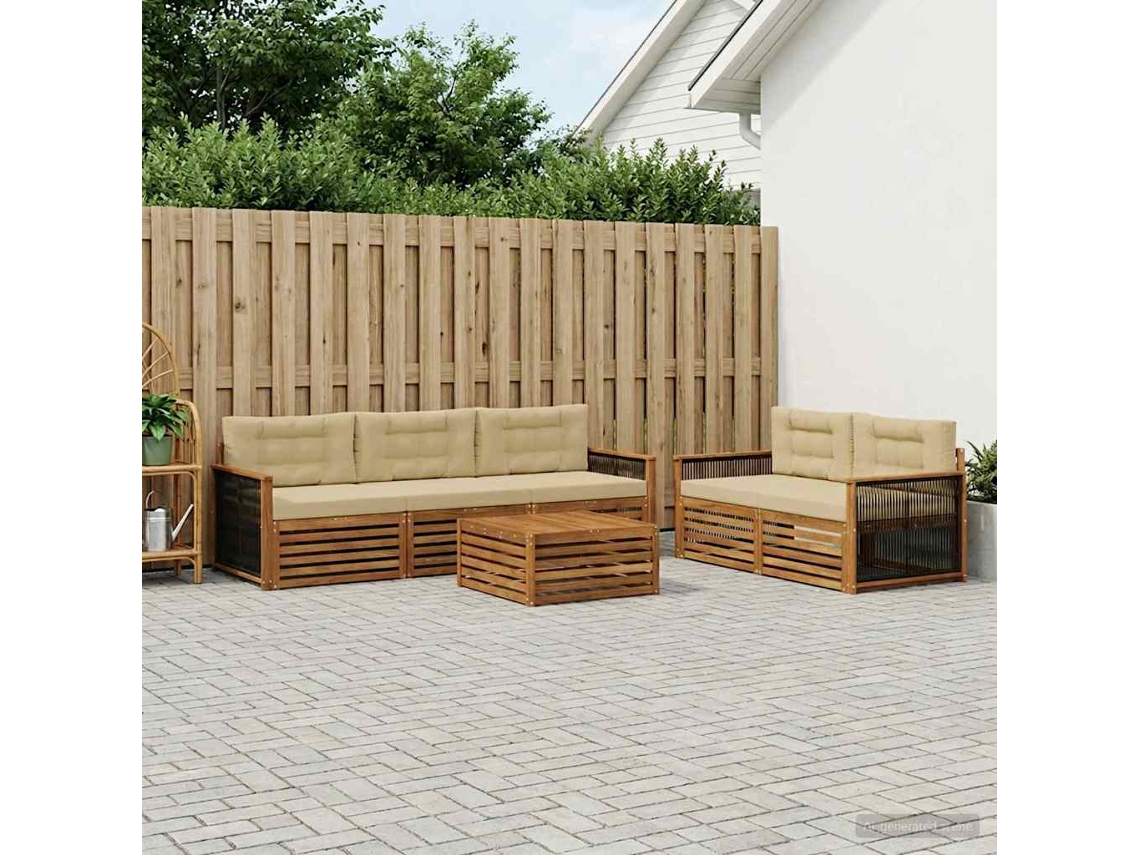 Vidaxl Conjunto De Sofás Para Exterior 6 Unid. Natural E Bege