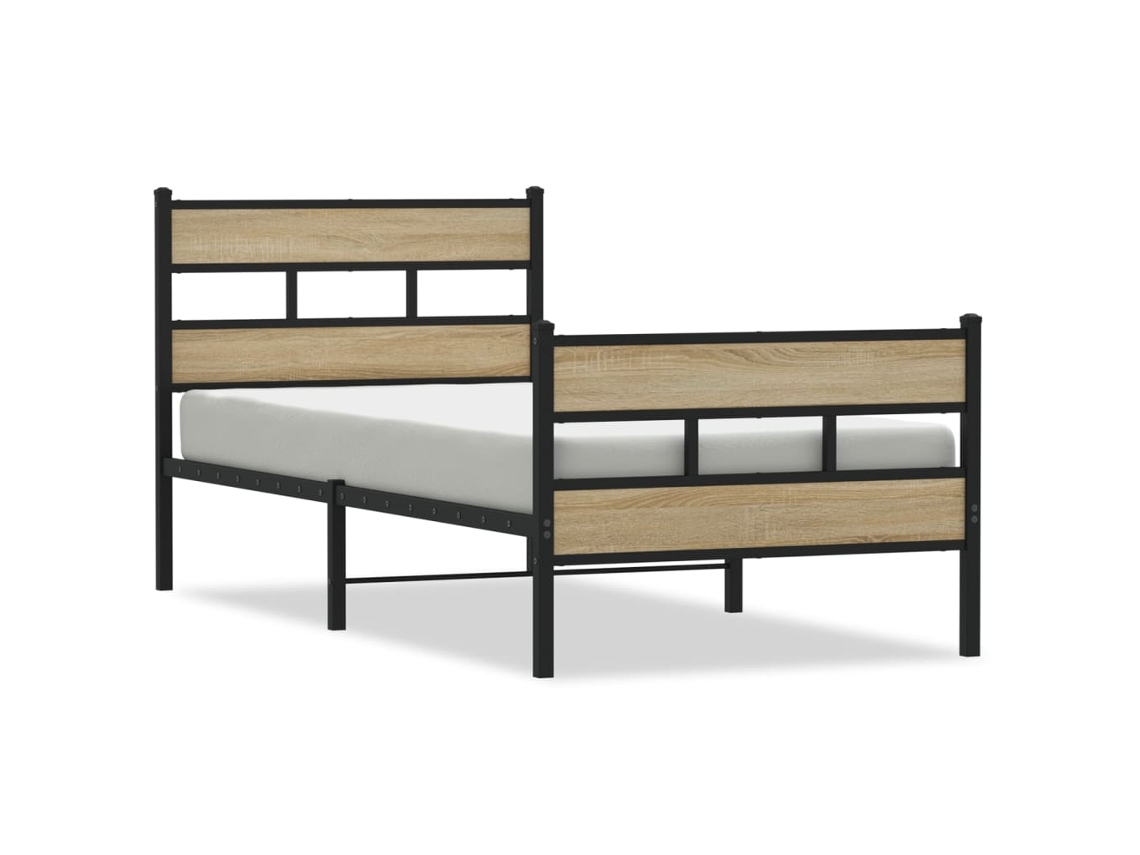Vidaxl Estrutura De Cama Sem Colchão 75x190 Cm Metal Carvalho Sonoma