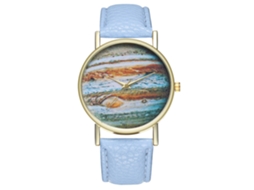 Reloj Analógico De Cuarzo Con Correa Pu Para Mujer Y Hombre Lover Gift (azul Claro)