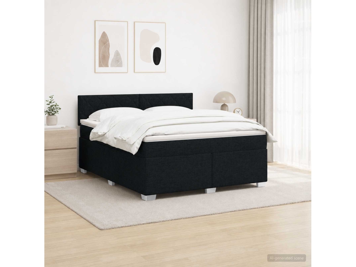 Vidaxl Cama Box Spring Com Colchão E Led Preto 140 X 190 Cm Tecido