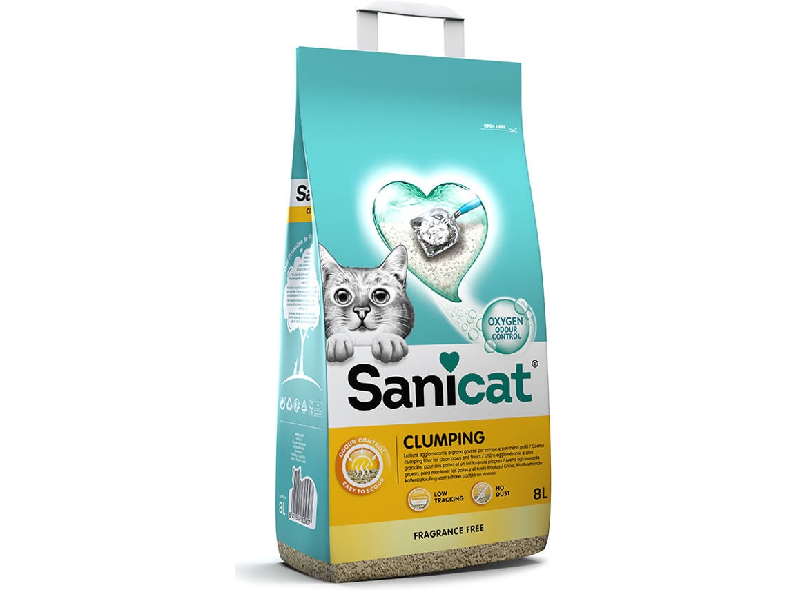 Areia Aglomerante para Gato SANICAT Clumping Fragrance Free (8L)