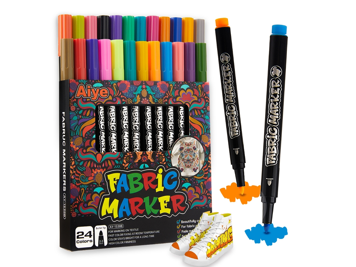 Marcadores para Tecido, 24 Cores, Permanentes, Secagem Rápida e À Prova D'água, Ideais para Pintura Têxtil Diy Infantil. X001