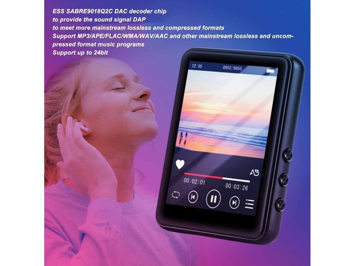 Reprodutor Mp3 Com Tela Touch 2.4 Polegadas Bluetooth 5.0 4gb/64gb Fm Rádio Gravação Redução De Ruído