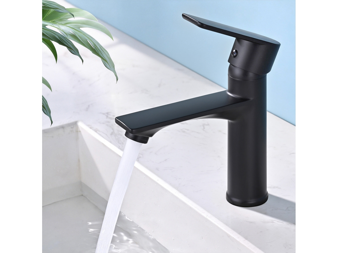Torneira Lavatório Casa De Banho Preta Monofuro Monocomando, Aço Inoxidável, Design Moderno Para Lavatório E Lavatório De Apoio