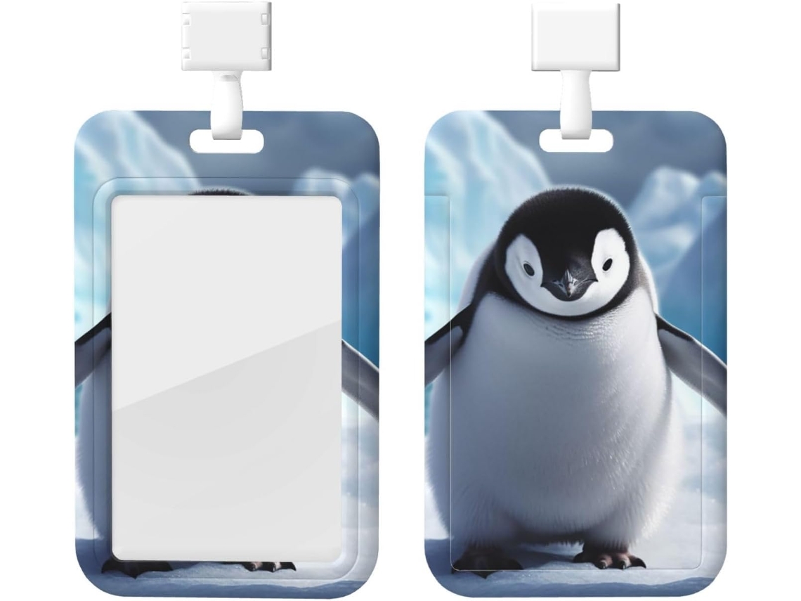 Porta Crachá Com Impressão De Pinguins Fofos E Cordão, Camada Protetora Plástica Impermeável Crachás Identificação