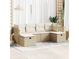 Vidaxl 6 Pcs Conjunto De Sofás P/ Jardim Com Almofadões Vime Pe Bege