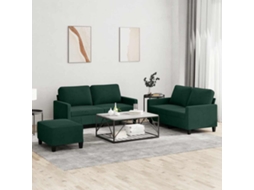 Vidaxl 3 Pcs Conjunto De Sofás Com Almofadões Veludo Verde-escuro