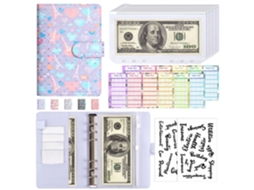 A6 Pu Leather Ring Binder Planner Paris Love Theme, Purple Cover With 8-zipper Pockets, Cash Budget Cards 12-sheets