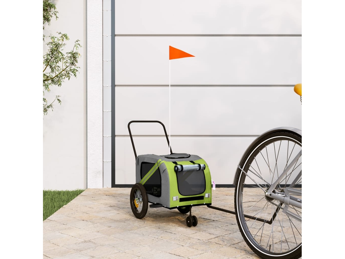 Vidaxl Reboque De Bicicleta P/ Animais Tecido Oxford/ferro Verde/preto
