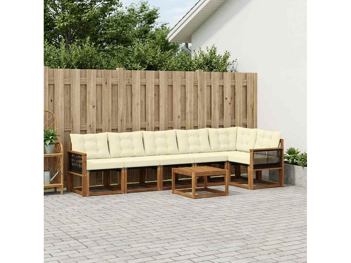 Vidaxl Conjunto De Sofás Para Exterior 7 Unid. Natural E Creme