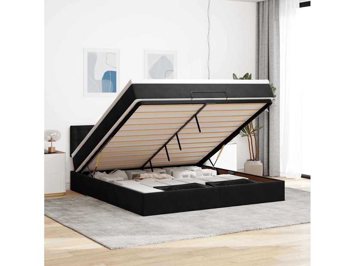Vidaxl Estrutura De Cama Otomana Com Colchão 160x200 Cm Veludo Preto