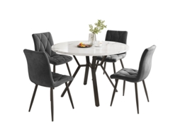 Conjunto de mesa e cadeiras para jantar (5 peças), design moderno e minimalista, mesa redonda de mármore com contrapesos de metal marrom + 4 cadeiras ergonômicas