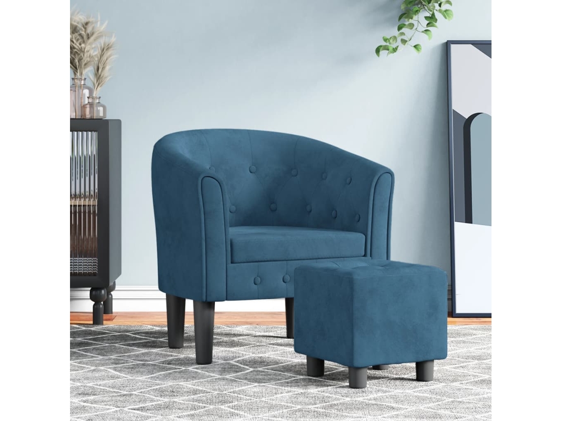Vidaxl Poltrona Com Apoio De Pés Veludo Azul-escuro