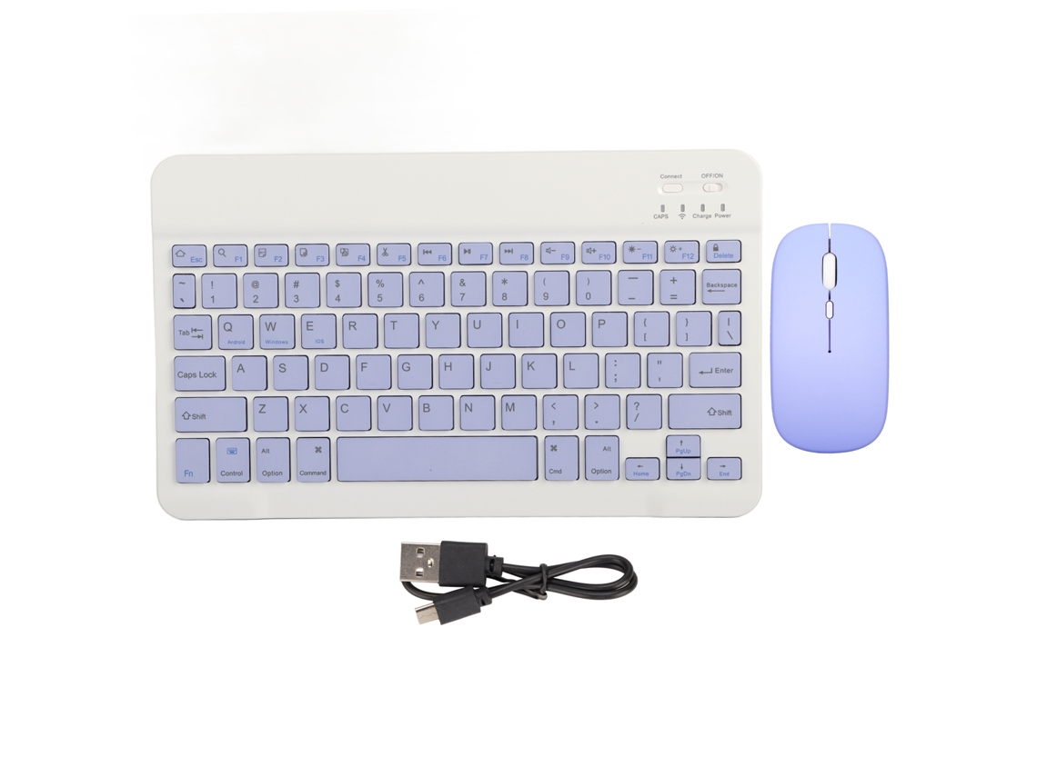 Teclado E Mouse Sem Fio Bluetooth 10 Polegadas Ultra Fino Recarregável Quieto Para Celular Laptop Roxo