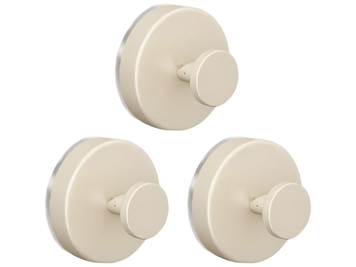 Conjunto de 3 Ganchos com Ventosas Extra Fortes para Banheiro e Cozinha, nas Cores Branco e Creme BRILVIBERA