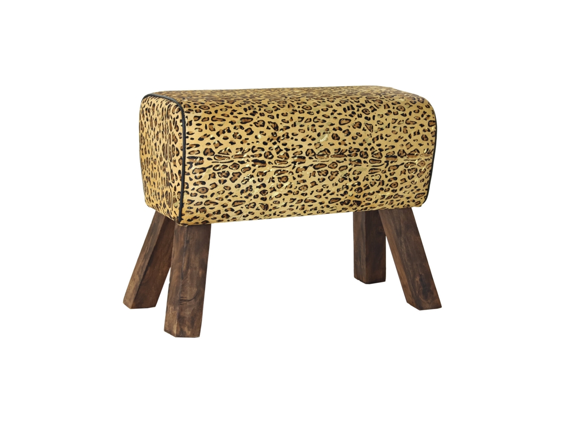 Apoio para os Pés de Madeira com Estampa de Leopardo Marrom ALEXANDRA HOUSE LIVING (67x30x51cm)