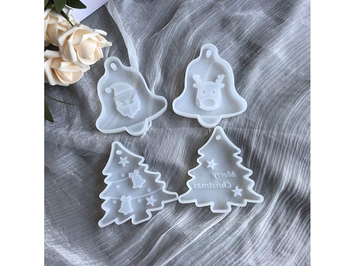 Molde de Silicone para Sino de Árvore de Natal com Pingente de Alce Molde de Resina Epóxi de Cristal