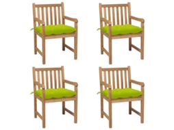 Cadeiras Jardim C/ Almofadões Verde Brilhante 4 Pcs Teca Maciça Dkd Home Decor