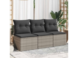 Vidaxl Sofá De Jardim De 3 Lugares Com Almofadões Vime Pe Cinzento