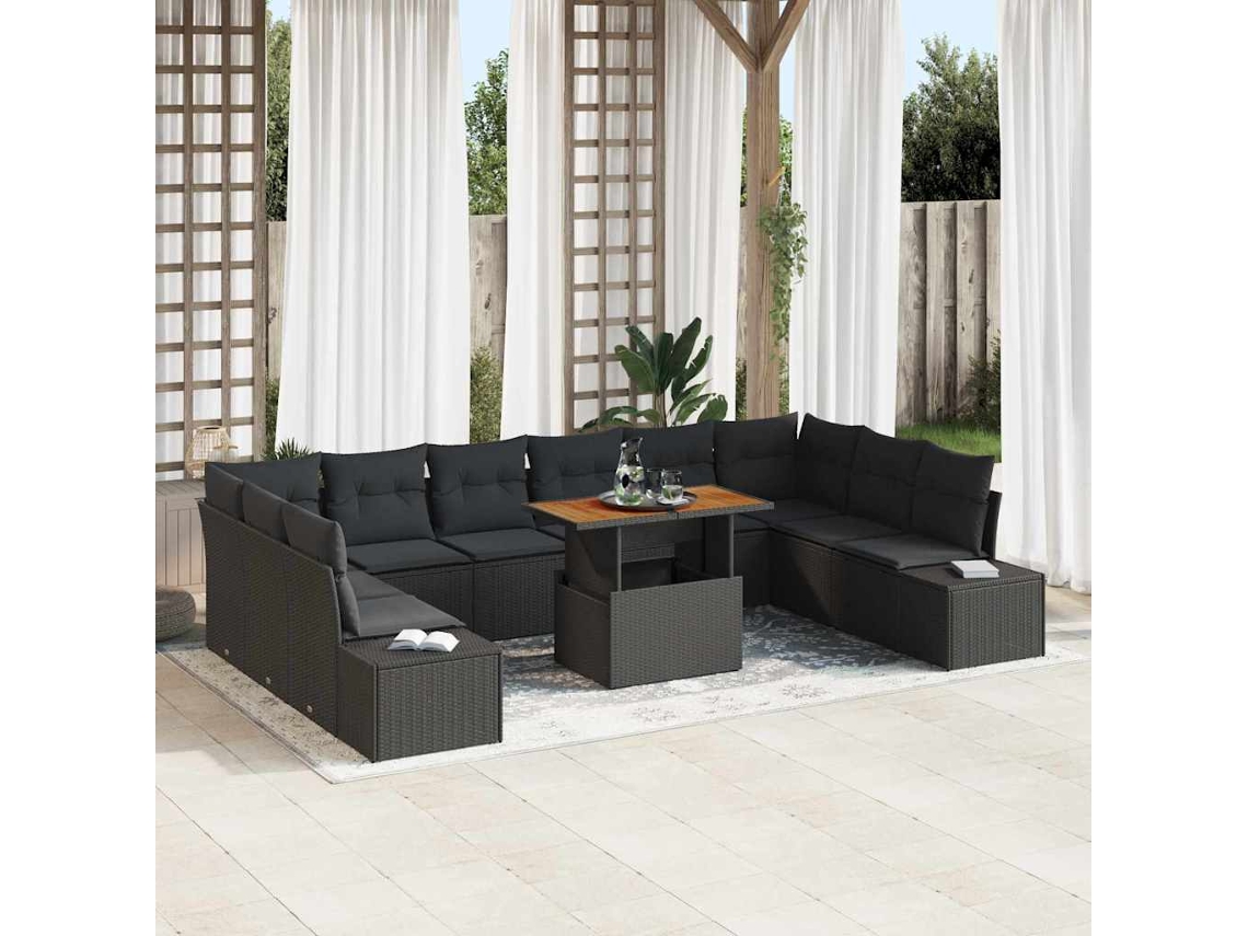 Vidaxl Conjunto de Sofá de Jardim 11 Pcs Preto Rattan Sintético