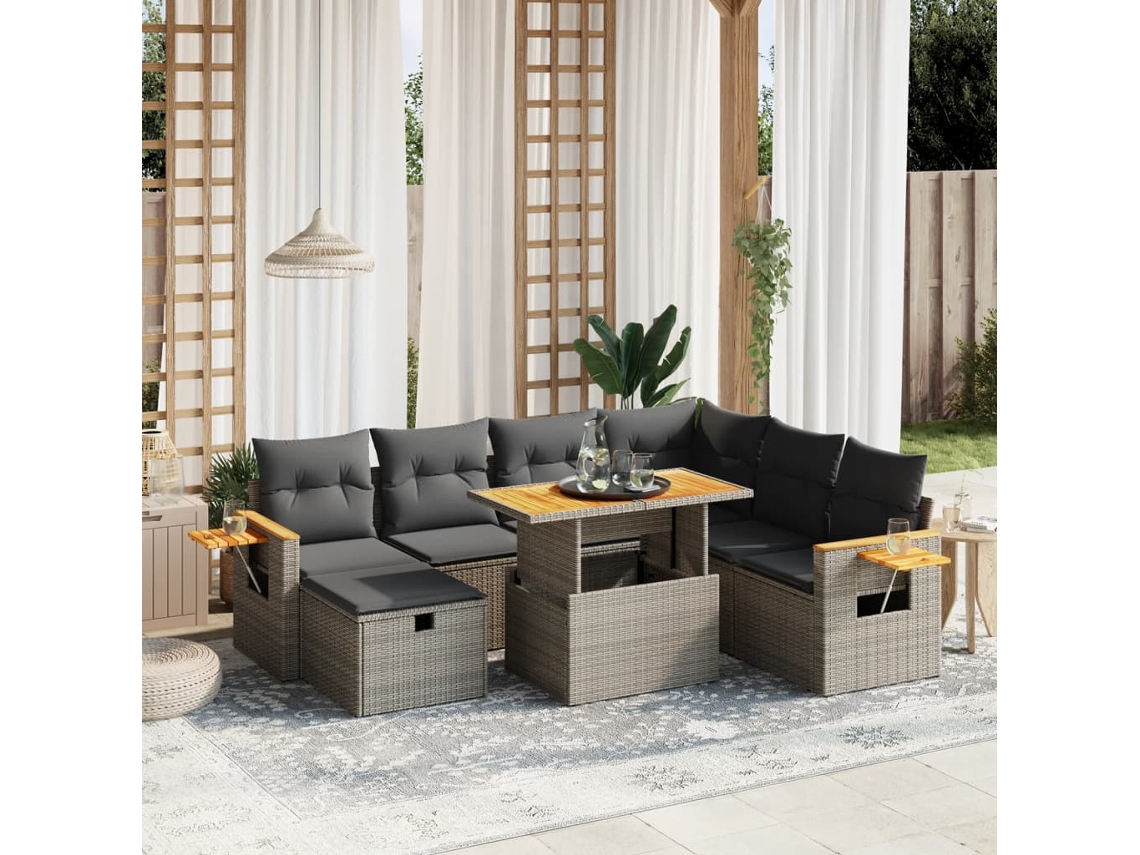 Vidaxl 8 Pcs Conjunto Sofás De Jardim C/ Almofadões Vime Pe Cinzento