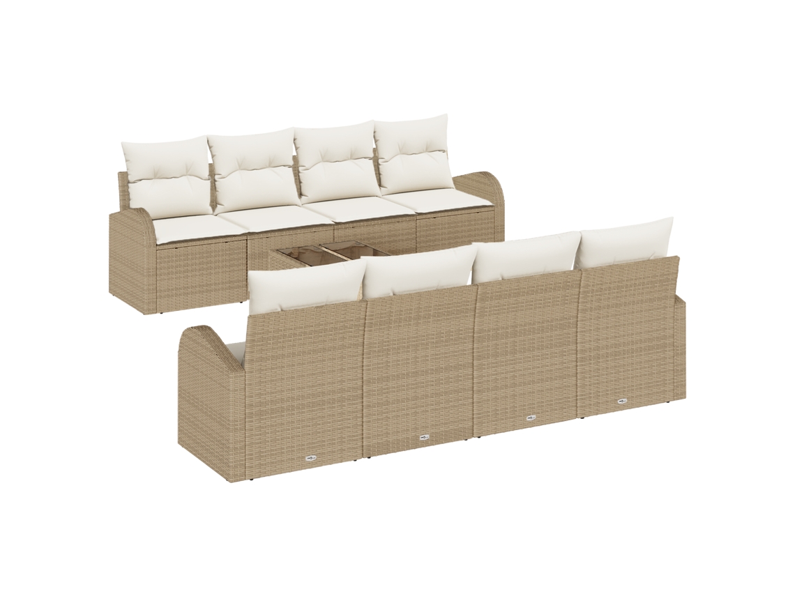 Conjunto 9 Móveis Para Exterior Vidaxl Bege Vime Pe (55 X 55 X 37 Cm)