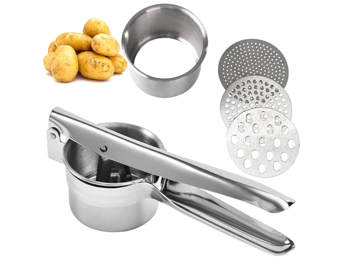 Espremedor de batata spaetzle em aço inoxidável com 3 discos intercambiáveis para espaguete com sorvete e suco de frutas.