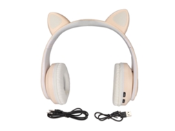 Aetheria fone de Ouvido Bluetooth Orelhas de Gato com Luz Led Plegável Bass Som Envolvente Presente Infantil