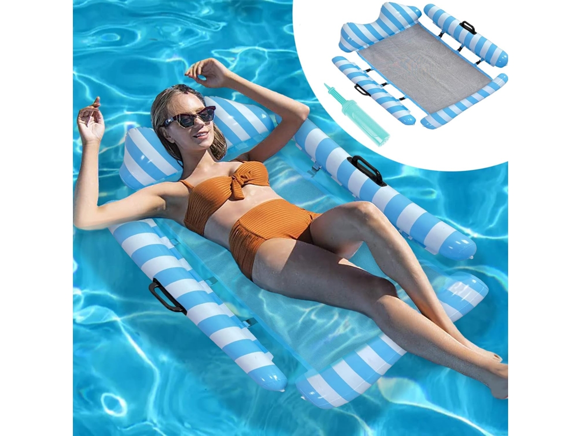 Rede Inflável Azul Para Piscina, Rede Flutuante, Cama Inflável Flutuante 4 Em 1, Rede Aquática, Cadeira Flutuante Para Piscina, Cadeira Flutuante Port