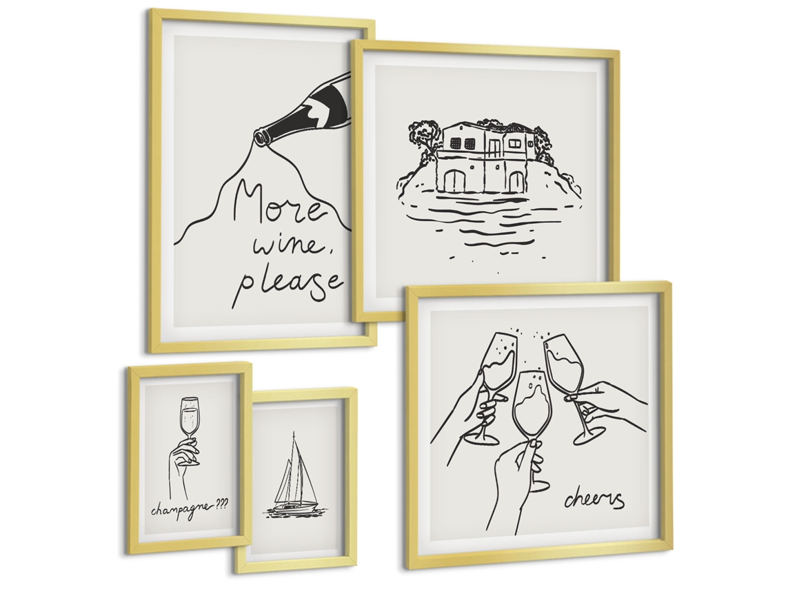 Quadros Decorativos Para Parede Padrões Florais Intensos Moldura Dourada Pinturas De Quarto Espelharte (conjunto De 5 Imagens)