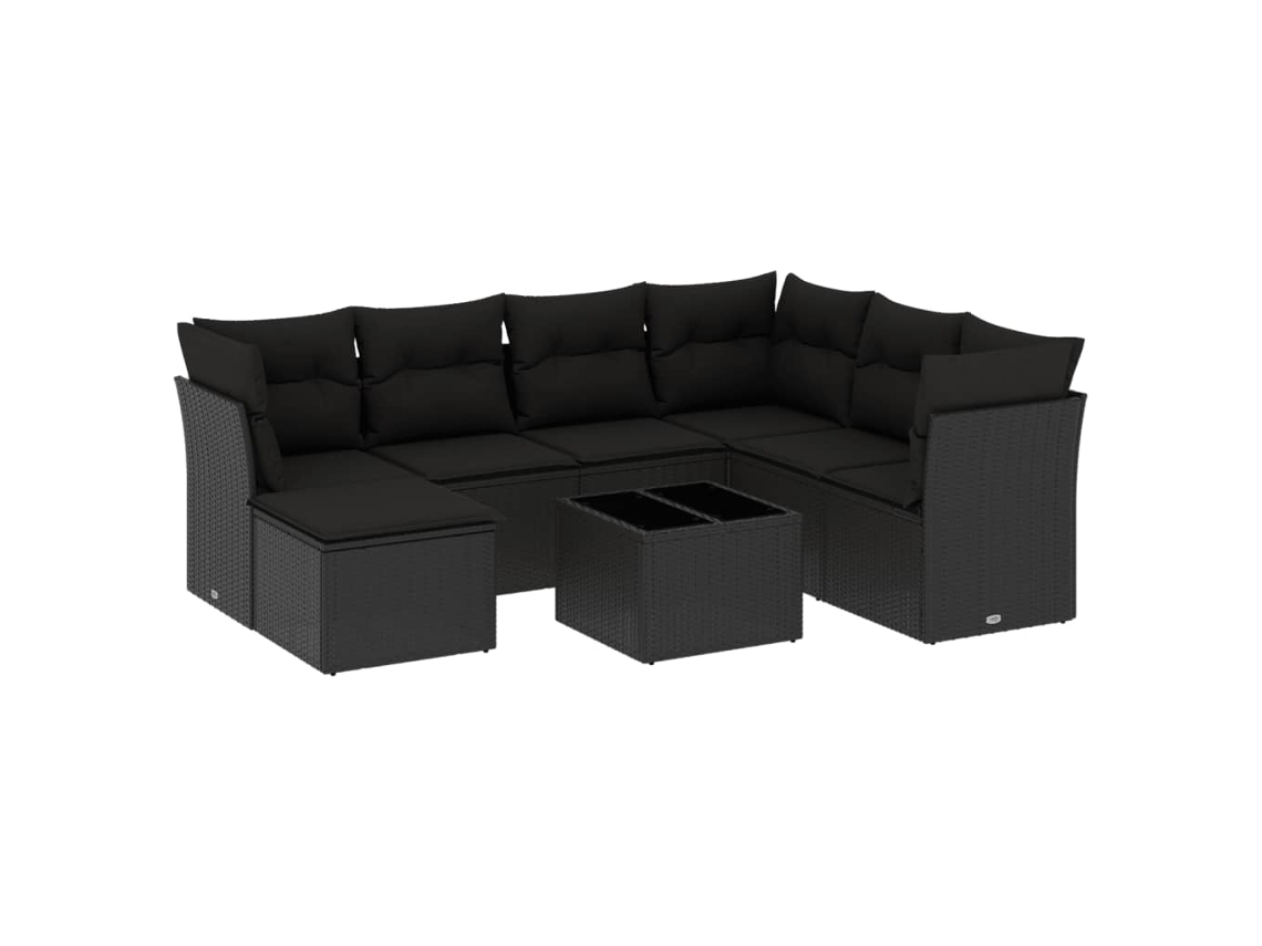 Maison Exclusive - 8 Pcs Conjunto Sofás De Jardim Com Almofadões Vime Pe Preto