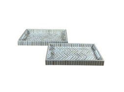 Bandeja para Lanches Home Esprit Branco Tropical Marrom 46 x 27 x 4,5 cm (2 peças)