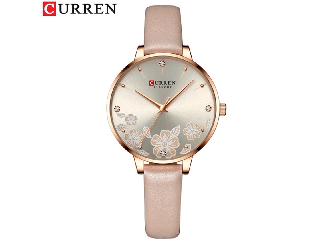 Relógio Feminino Fino (rosa) Com Mostrador Simples Estampado Com Strass.