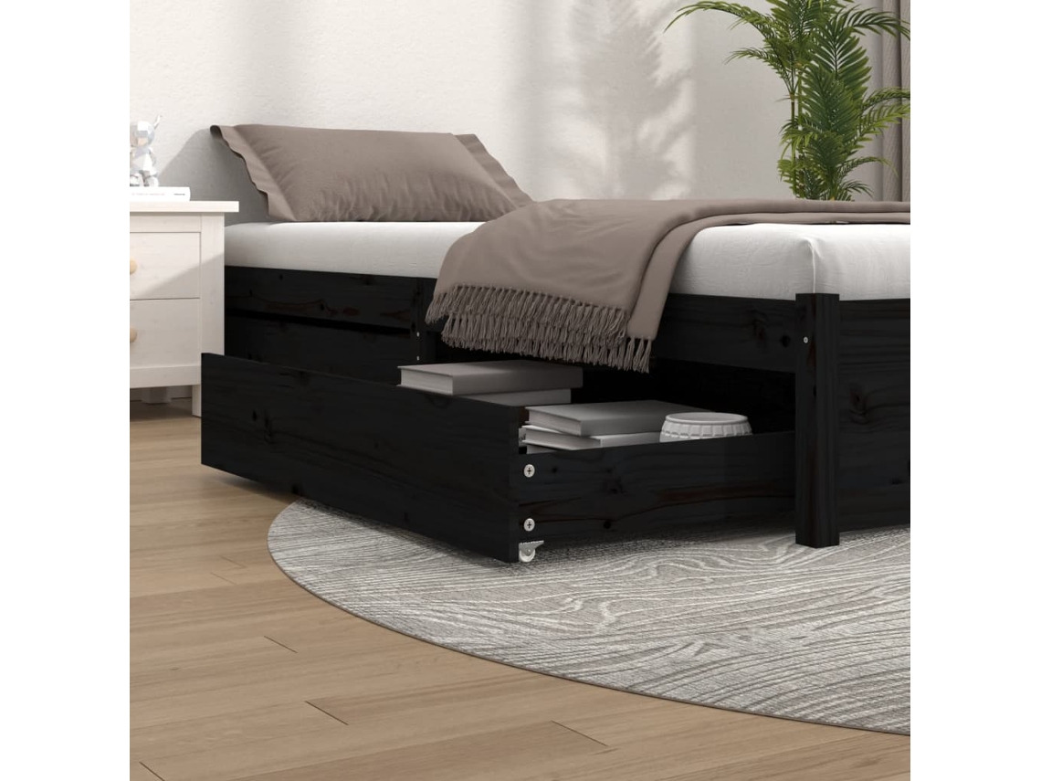Gavetas De Cama 2 Pcs Madeira De Pinho Maciça Preto