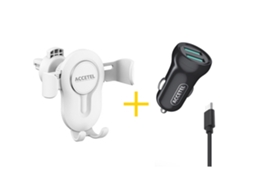 Pack Auto Suporte ACCETEL SP118 + Cabo Type C + Carregador para Samsung Galaxy A16 5G ACCETEL CC266 2X USB 2.4A Branco + Preto
