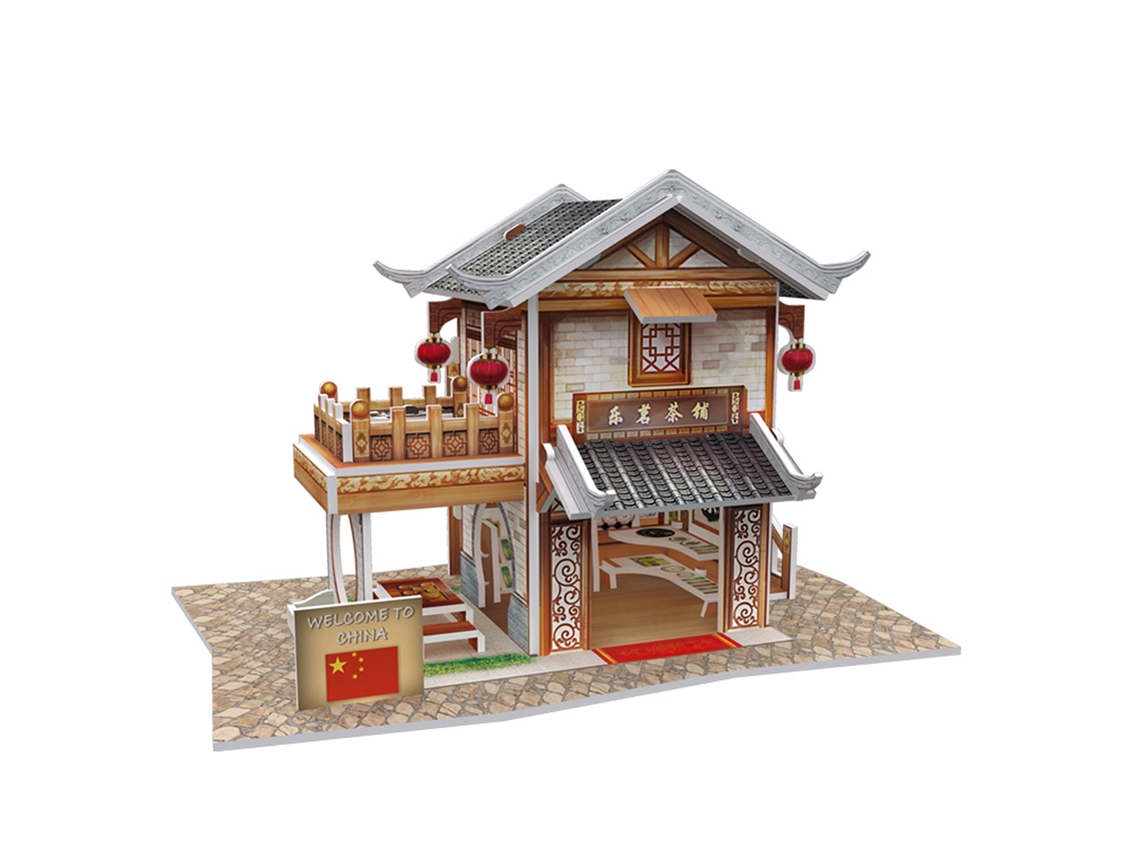 Quebra-cabeça 3d Estilo Mundo Chinês Oriental Com Música Tradicional E Loja De Chá, 17x11x11 Cm.