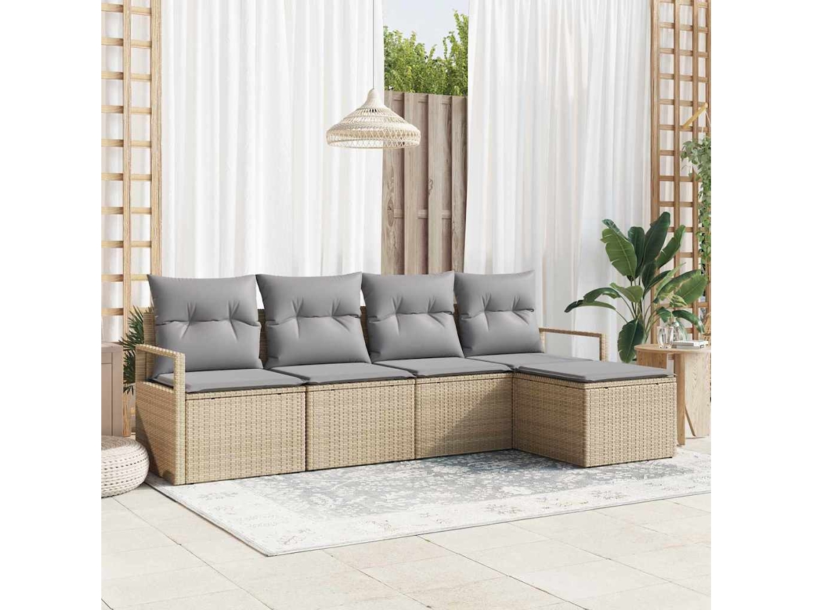 Vidaxl Conjunto De Sofás 5 Unid. Bege Vime Pe