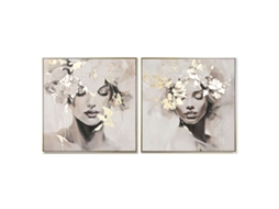 Pintura Home Esprit Bloemen 82,3 X 4,5 X 82,3 Cm (2 Unidades)